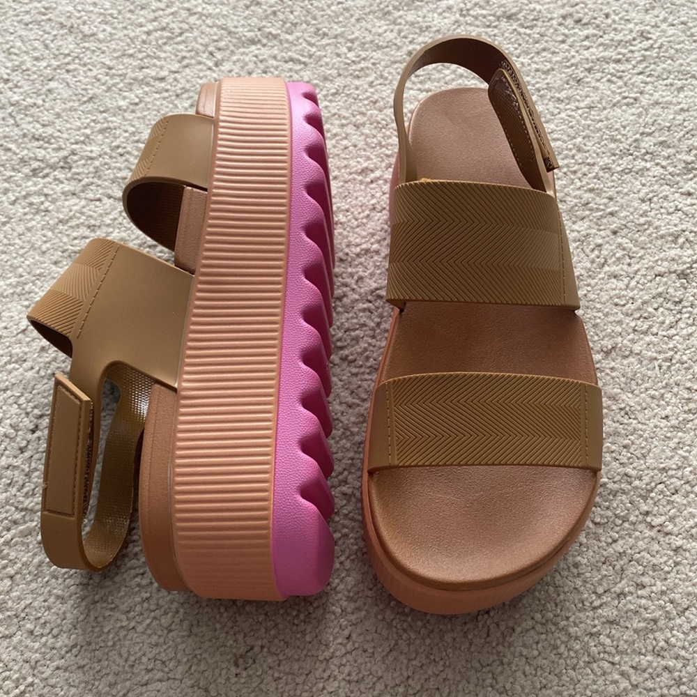 Stylish Brown and Pink Platform Sandals